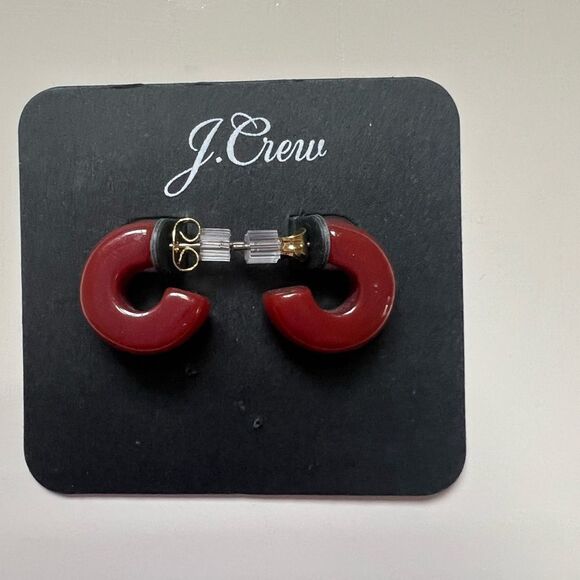 J Crew Earrings Hard Candy Acetate Hoops Pierced Hypoallergenic Pecan Brown Rust - Picture 1 of 3